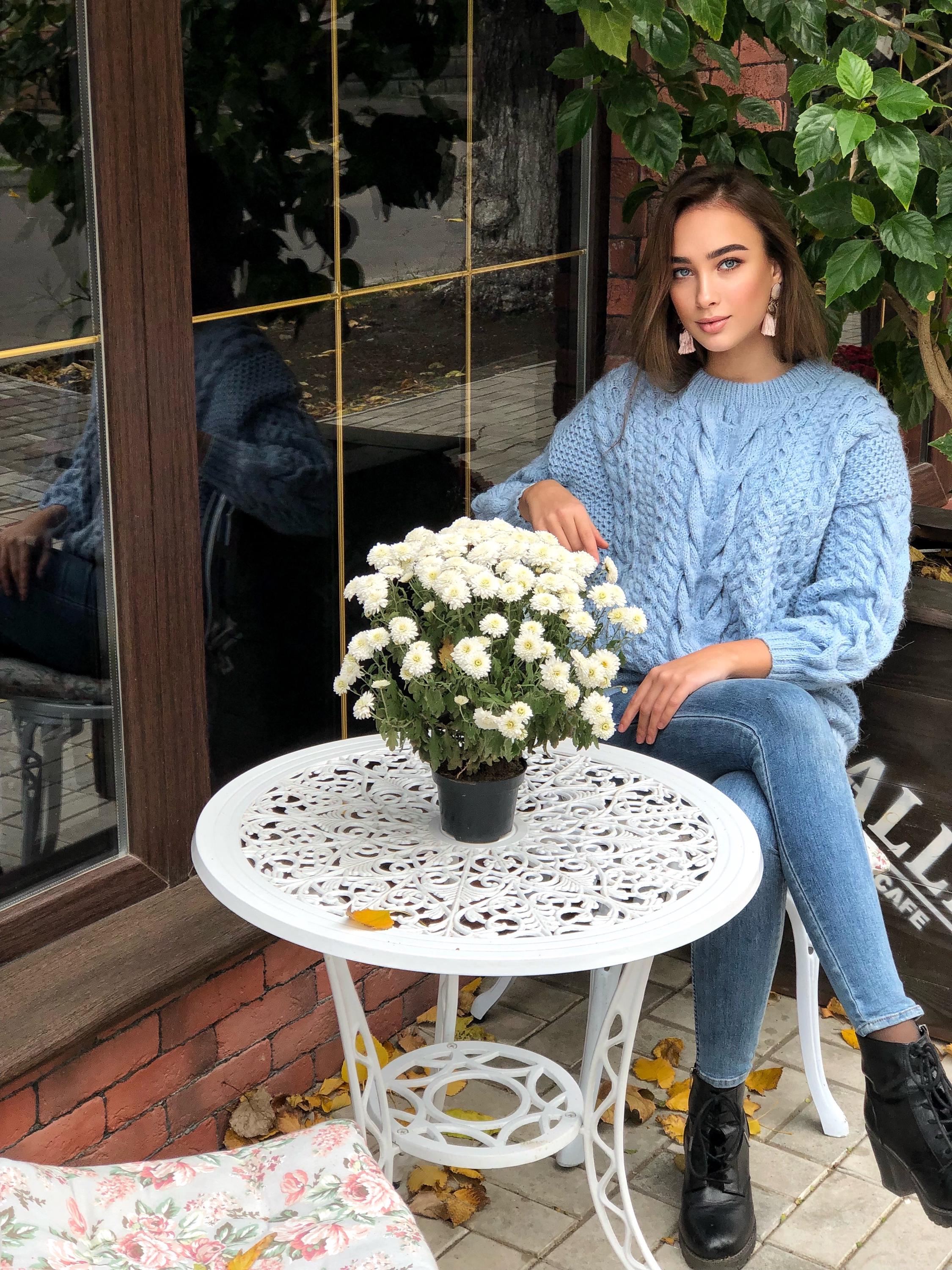 Chunky hand knit light blue / pink alpaca wool sweater womens Warm merino wool fall pullover Cable knit sweater Loose knitted wool sweater