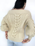 Light beige Caramel pastel hand knit wool sweater woman Cable hand knit sweater Loose pullover Oversized chunky knit bulky off shoulder