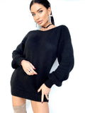 Black angora knit sweater dress Knit fluffy angora pullover Round collar Loose fit oversized Long sleeve Cozy sweater dress gift her