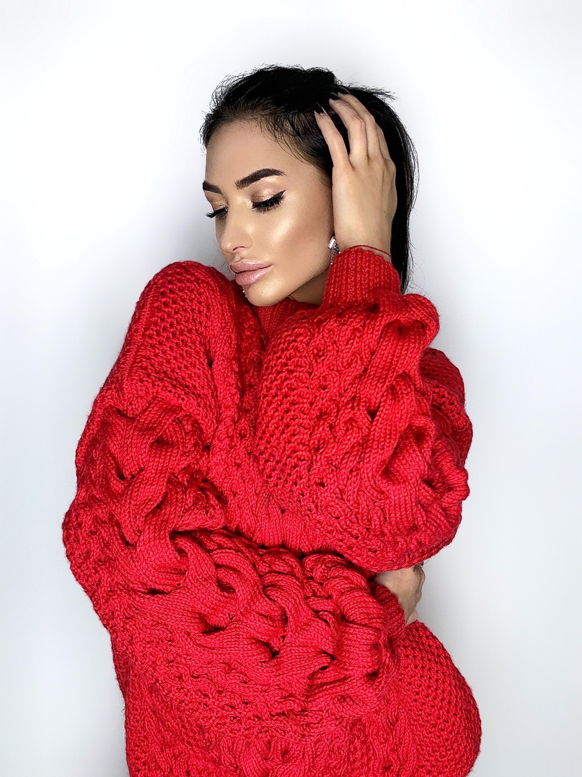 Aran long oversize red big hand knit merino wool long scandinavian sweater Red cable knit pullover women Oversized chunky knit sweater dress