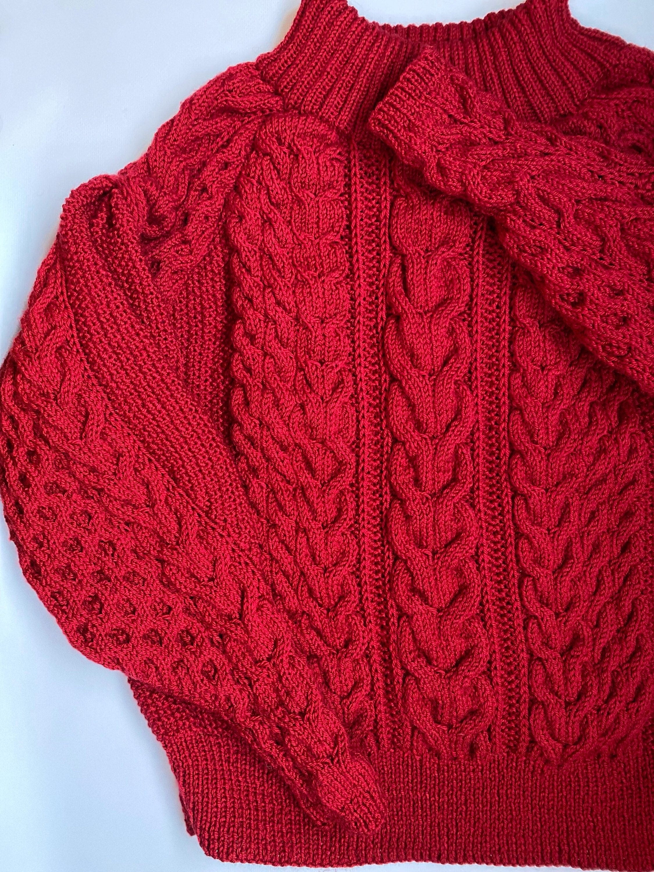 Cable knit red sweater Chunky knit merino wool sweater women One shoulder sweater Hand Knitted cotton Jumper Warm & Cosy pullover
