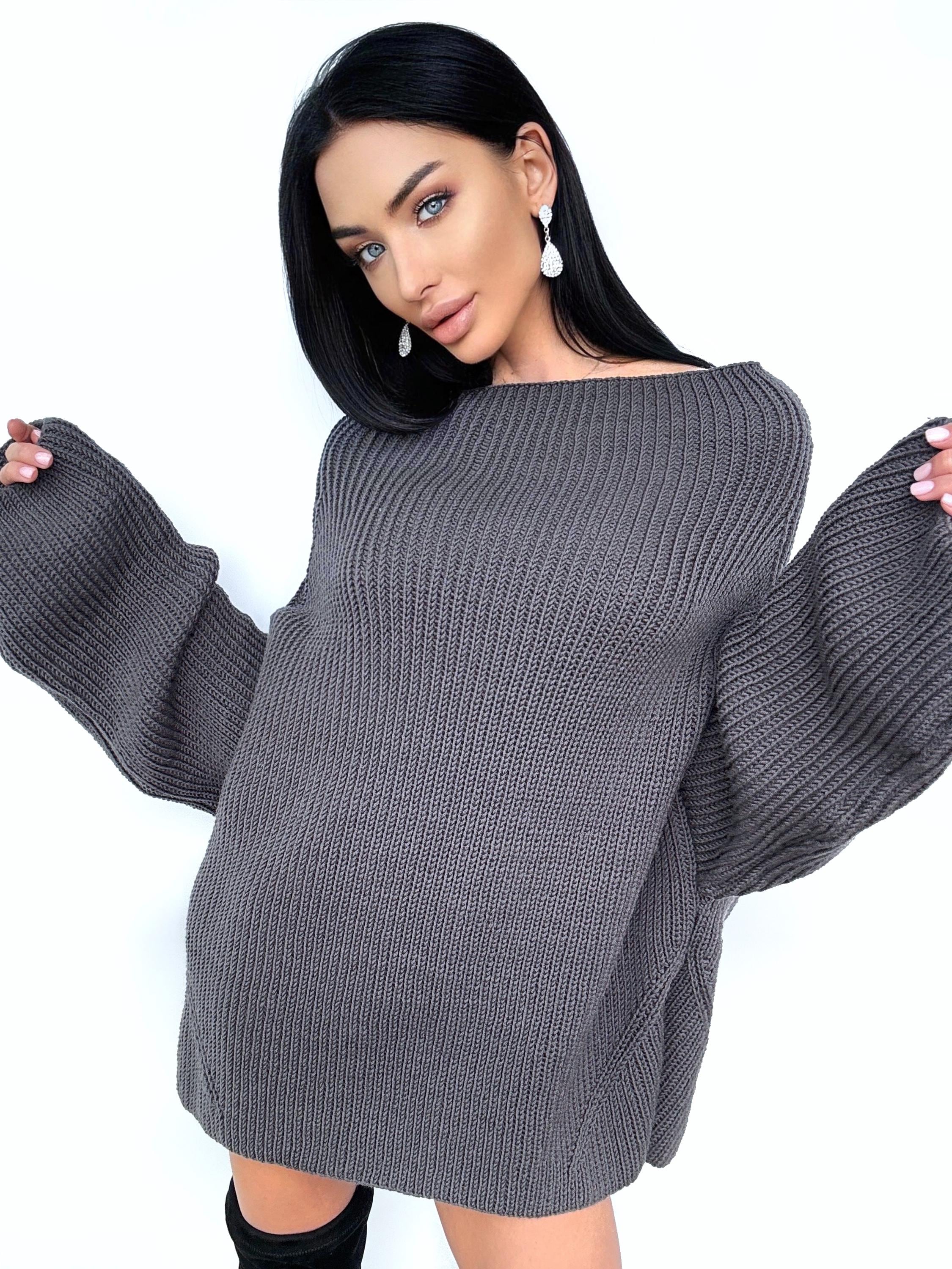 Cable hand knit Graphite Grey merino wool Sweater dress womens Chunki knit wool long big Khaki Jumper Fall sweater long sleeves boat neck
