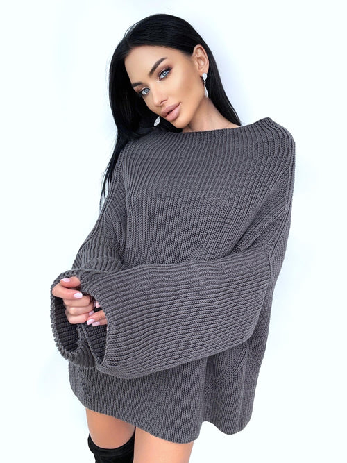 Cable hand knit Graphite Grey merino wool Sweater dress womens Chunki knit wool long big Khaki Jumper Fall sweater long sleeves boat neck