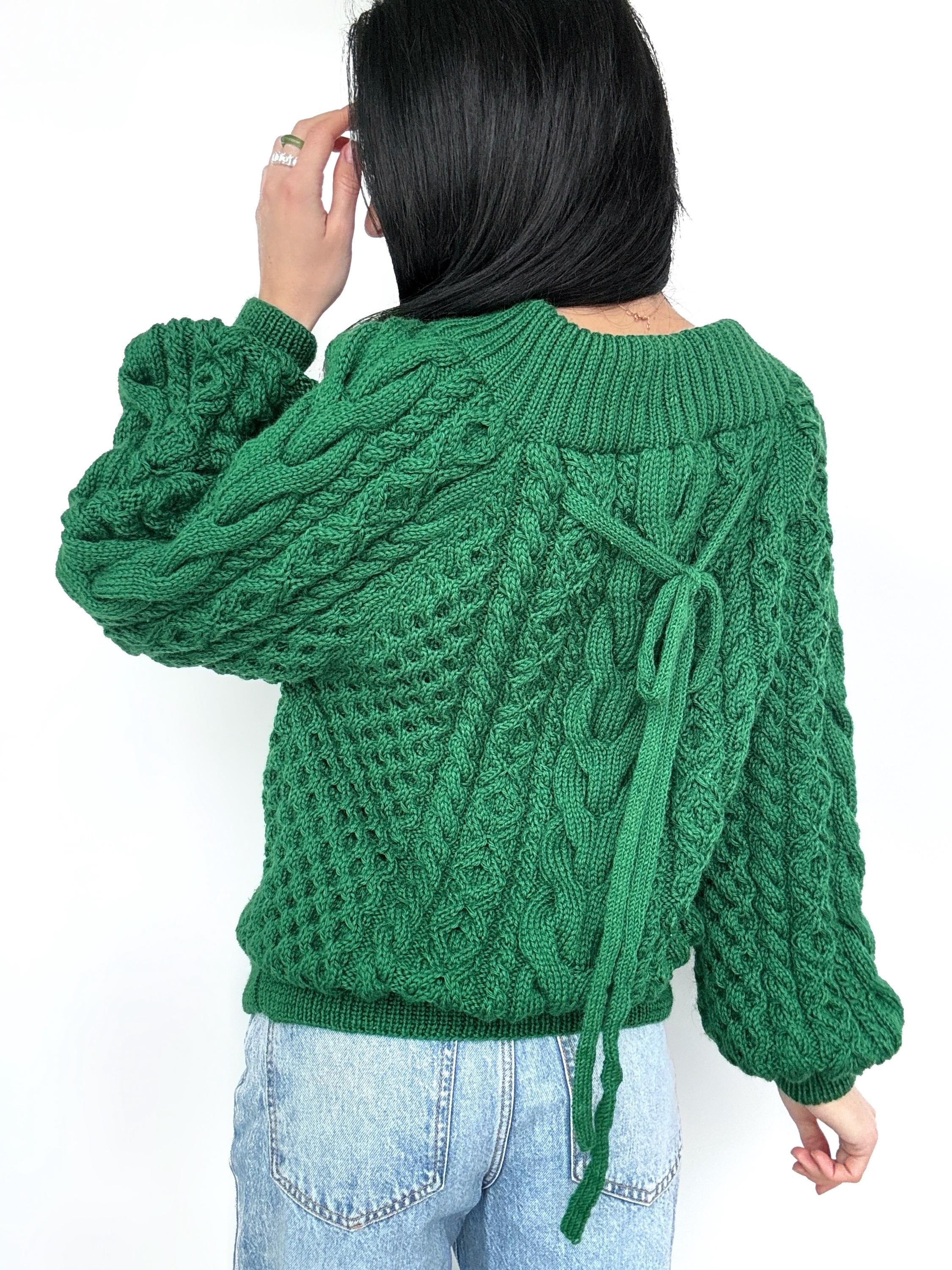 Hand knit dark green merino wool sweater Loose Oversize Knitted Sweater Emerald one shoulder cable knit blouse Chunky knit pullover
