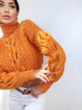 Crop hand knit orange sweater Chunky Turtleneck Oversized Pullover Women's Cable knit Jumper merino wool sweater Halloween Pumpkin Sweater