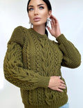Khaki Green merino wool chunky knit sweater women Knitted jumper Cable loose Oversized sweater womens Fall Christmas sweater