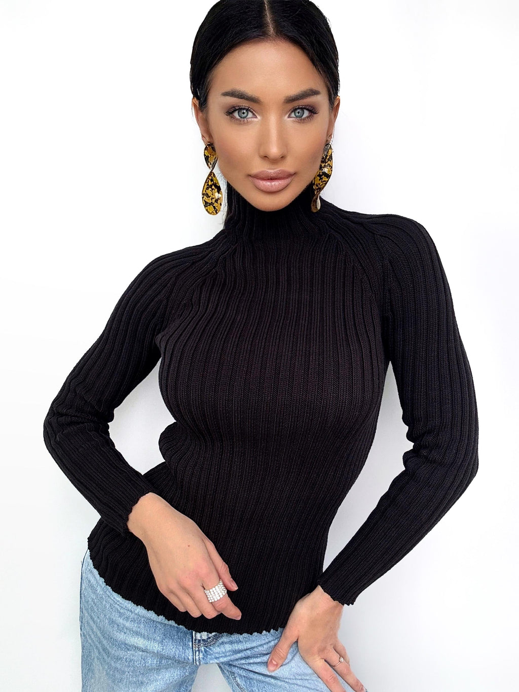 Merino wool оr cotton black knit Turtleneck for women Ribbed Long Sleeve Sweater Comfortable body-friendly Turtle neck wool