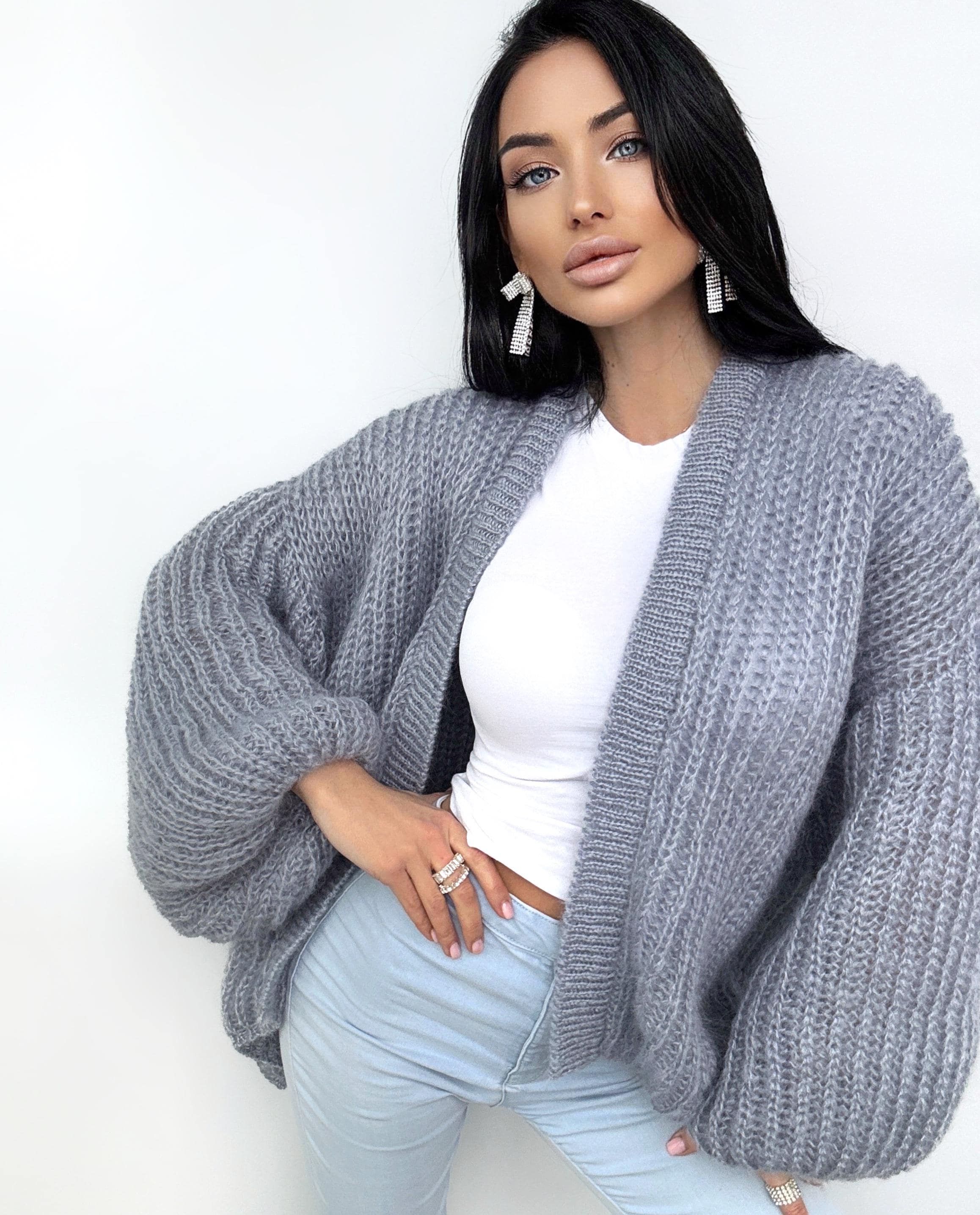 Mohair cardigan women Wedding cardigan Mohair sweater Gray knitted coat Jacket Women Bridal shrug bolero wool Fluffy short cardigan
