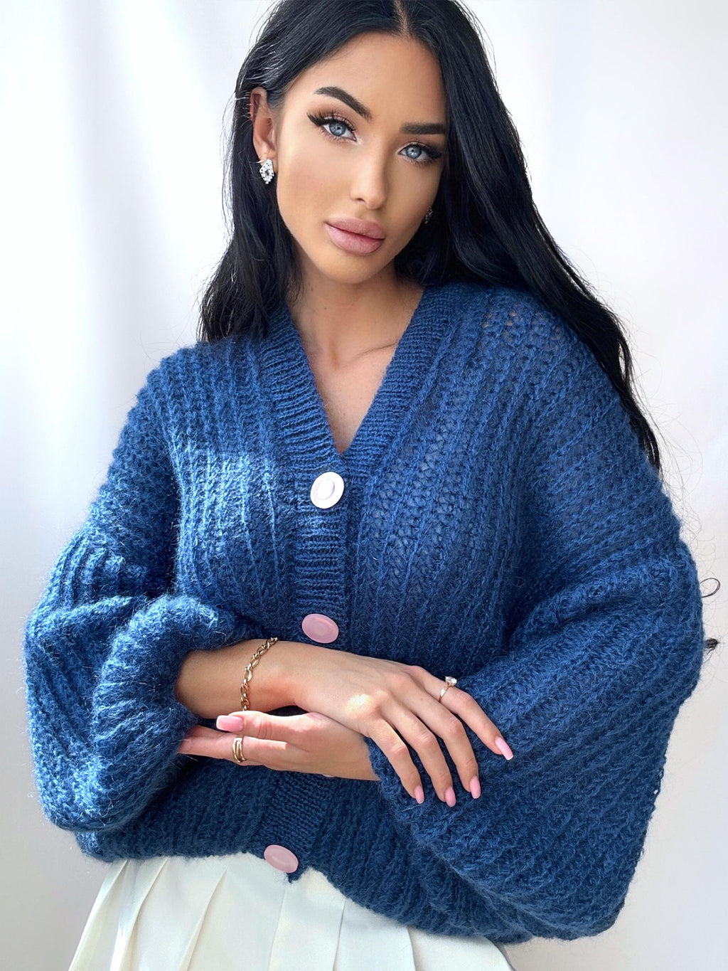 Mohair Blue Petrol Pink Buttons Cardigan Women Mohair Sweater Knitted Coat Jacket Women Wool Bolero Cape Fluffy Short Cardigan Fastening