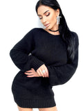 Black angora knit sweater dress Knit fluffy angora pullover Round collar Loose fit oversized Long sleeve Cozy sweater dress gift her