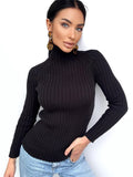 Merino wool оr cotton black knit Turtleneck for women Ribbed Long Sleeve Sweater Comfortable body-friendly Turtle neck wool