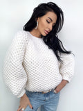 Cable knit crop Alpaca wool mixture Milk White sweater Hand knit Pastel cropped sweater Chunky knitted Fall jumper Oversized pullover