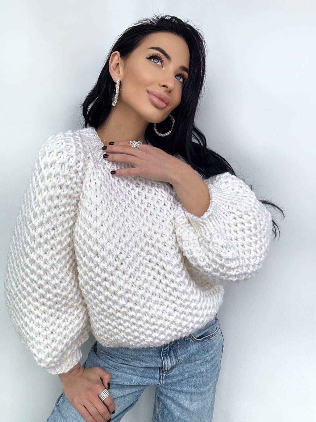 Cable knit crop Alpaca wool mixture Milk White sweater Hand knit Pastel cropped sweater Chunky knitted Fall jumper Oversized pullover