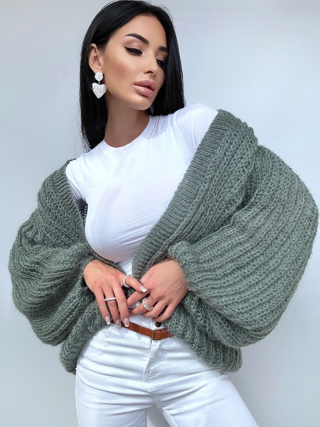 Knit mohair wool Khaki Green cardigan women Wedding cardigan Mohair sweater knitted coat Jacket Women Wool Fluffy crop bolero cardigan