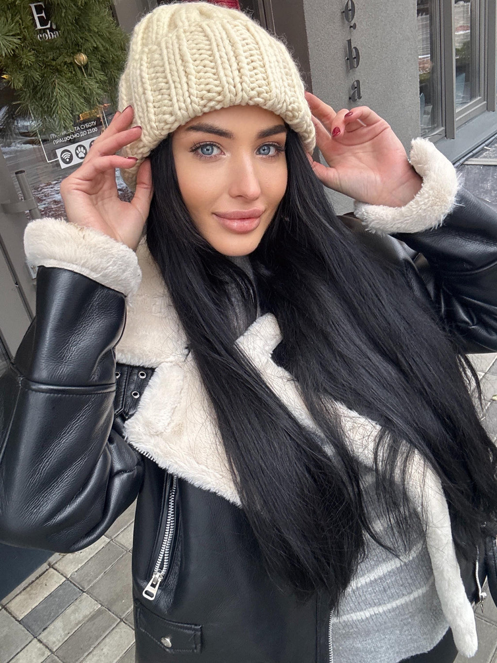 Australian wool chunky hand knit milk Beanie Winter knit hat Big warm winter bulky knitted hat White Beige Pastel knit hand hat