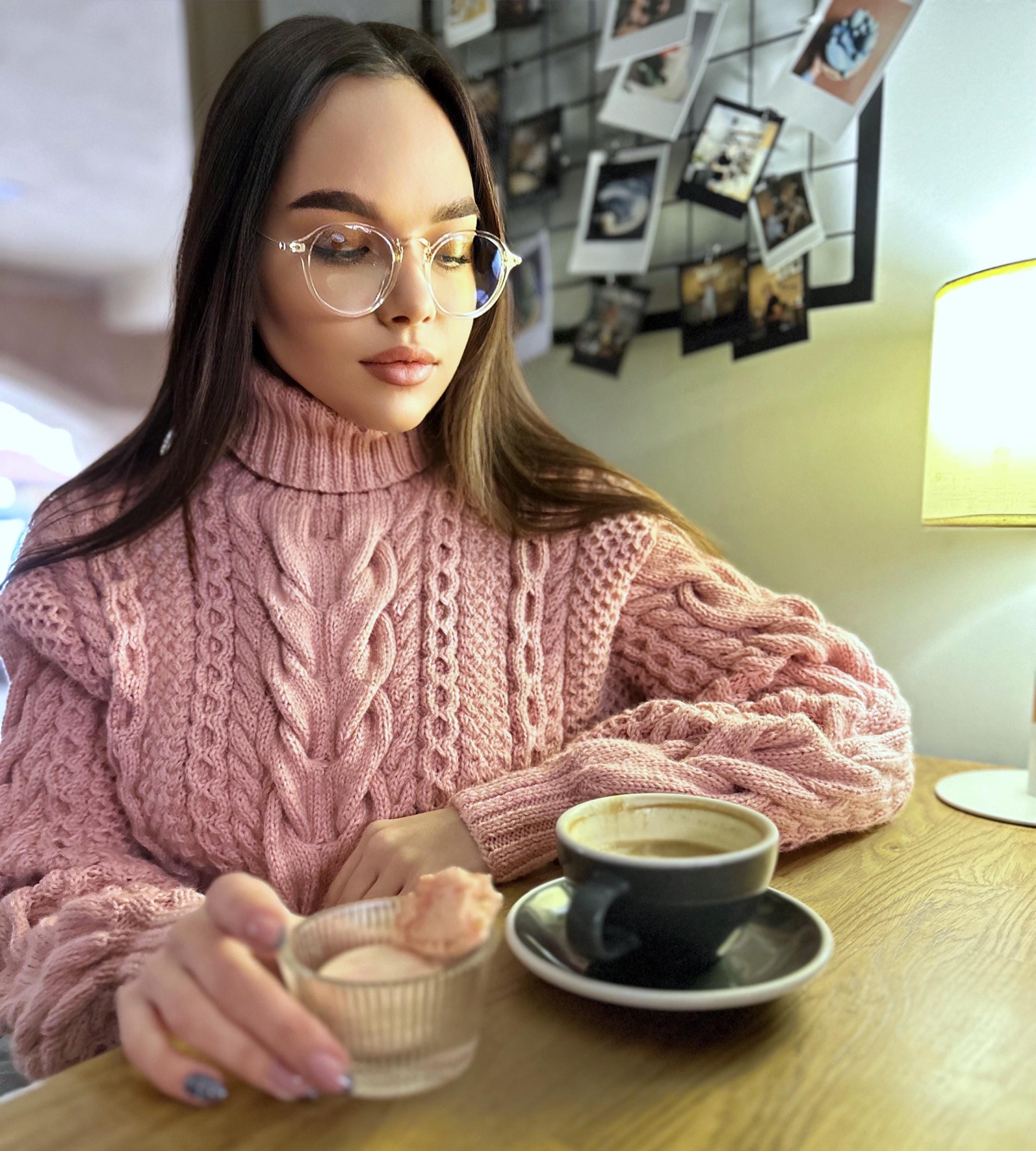 Hand knit pink chunky turtleneck high throat sweater Oversize cozy wool sweater Women cable knit sweater Pink Many colors pullover