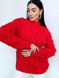 Chunky knit sweater Red sweater Oversized sweater Braids sweater Cable knit sweater burgundy sweater Women Knitwear turtleneck unique gifts
