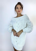 Hand knit sweater dresses for women White off shoulder sweater dress Long Cable wool sweater Knitted one shoulder dress Big cozy pulover