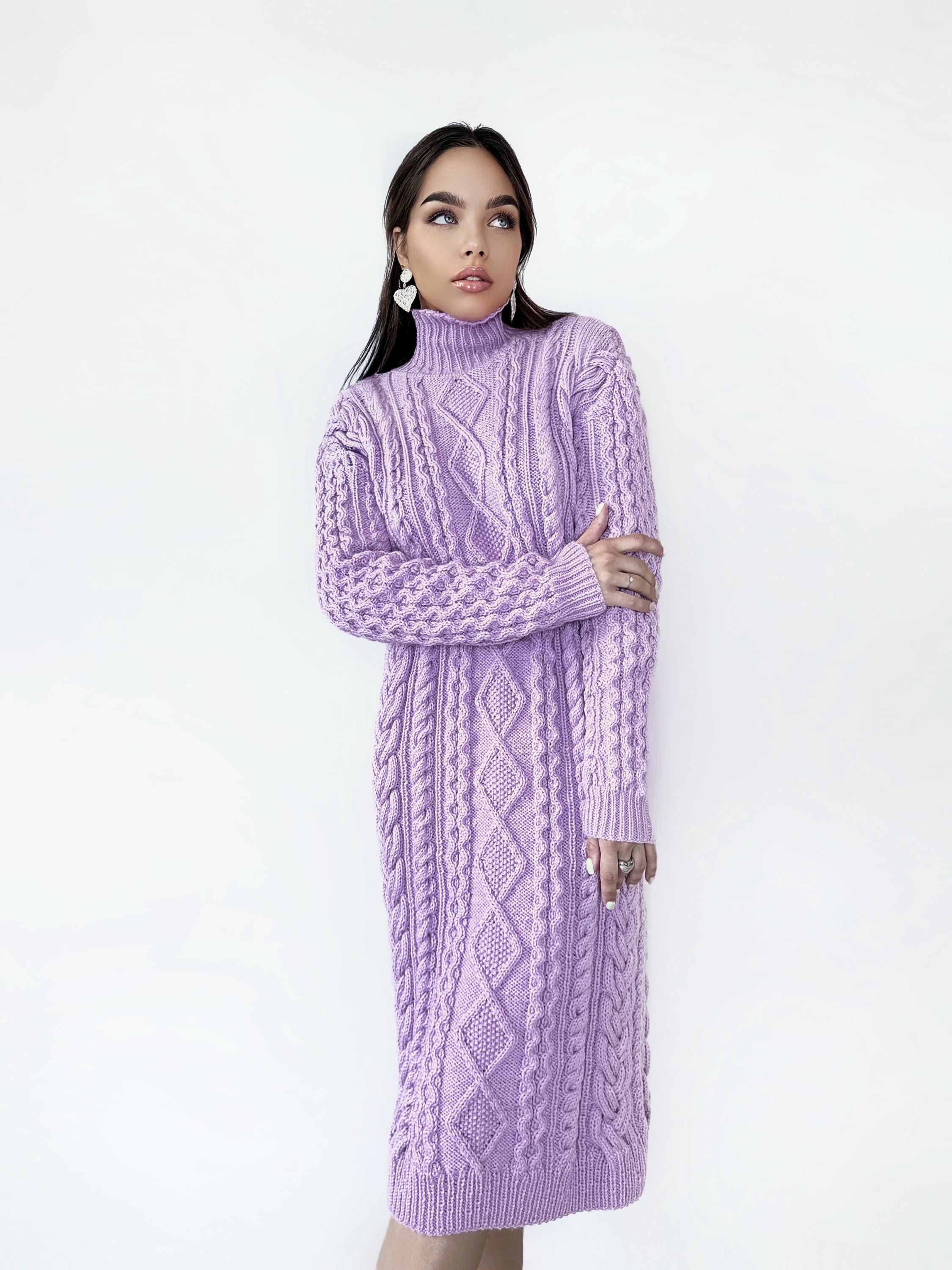 Hand knit sweater dress Chunky knit turtleneck pullover Oversize cozy sweater high collar Women cable knit sweater Lilac Pink dress Tunic