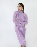 Hand knit sweater dress Chunky knit turtleneck pullover Oversize cozy sweater high collar Women cable knit sweater Lilac Pink dress Tunic