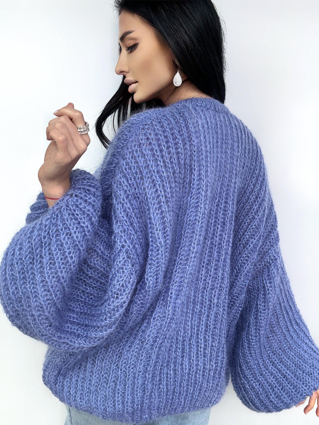 Mohair cardigan women Wedding cardigan Mohair sweater Blue Jeans knitted coat Jacket Women Bridal shrug bolero wool Fluffy short cardigan