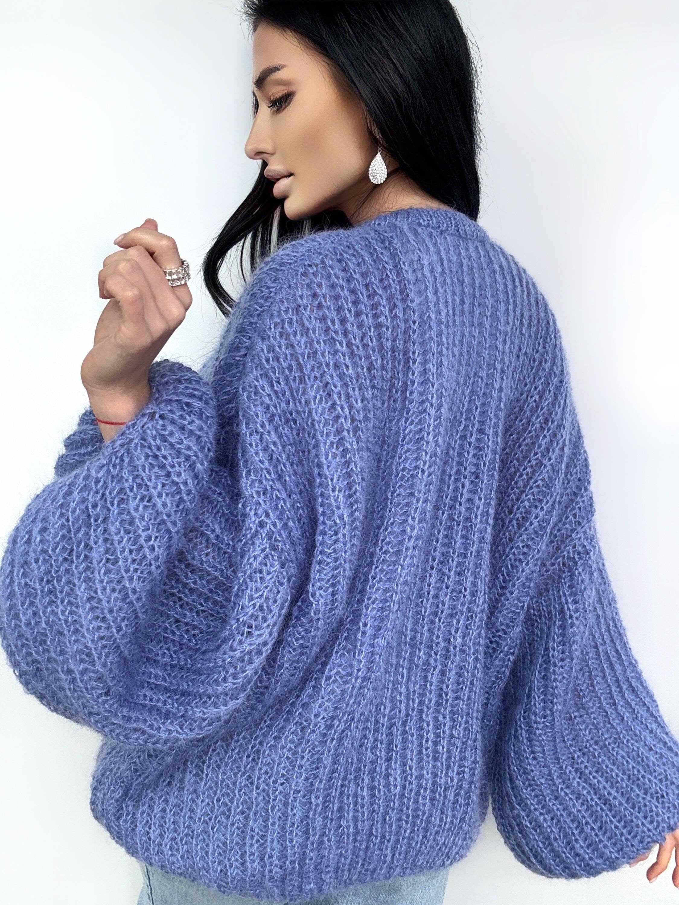 Mohair cardigan women Wedding cardigan Mohair sweater Blue Jeans knitted coat Jacket Women Bridal shrug bolero wool Fluffy short cardigan