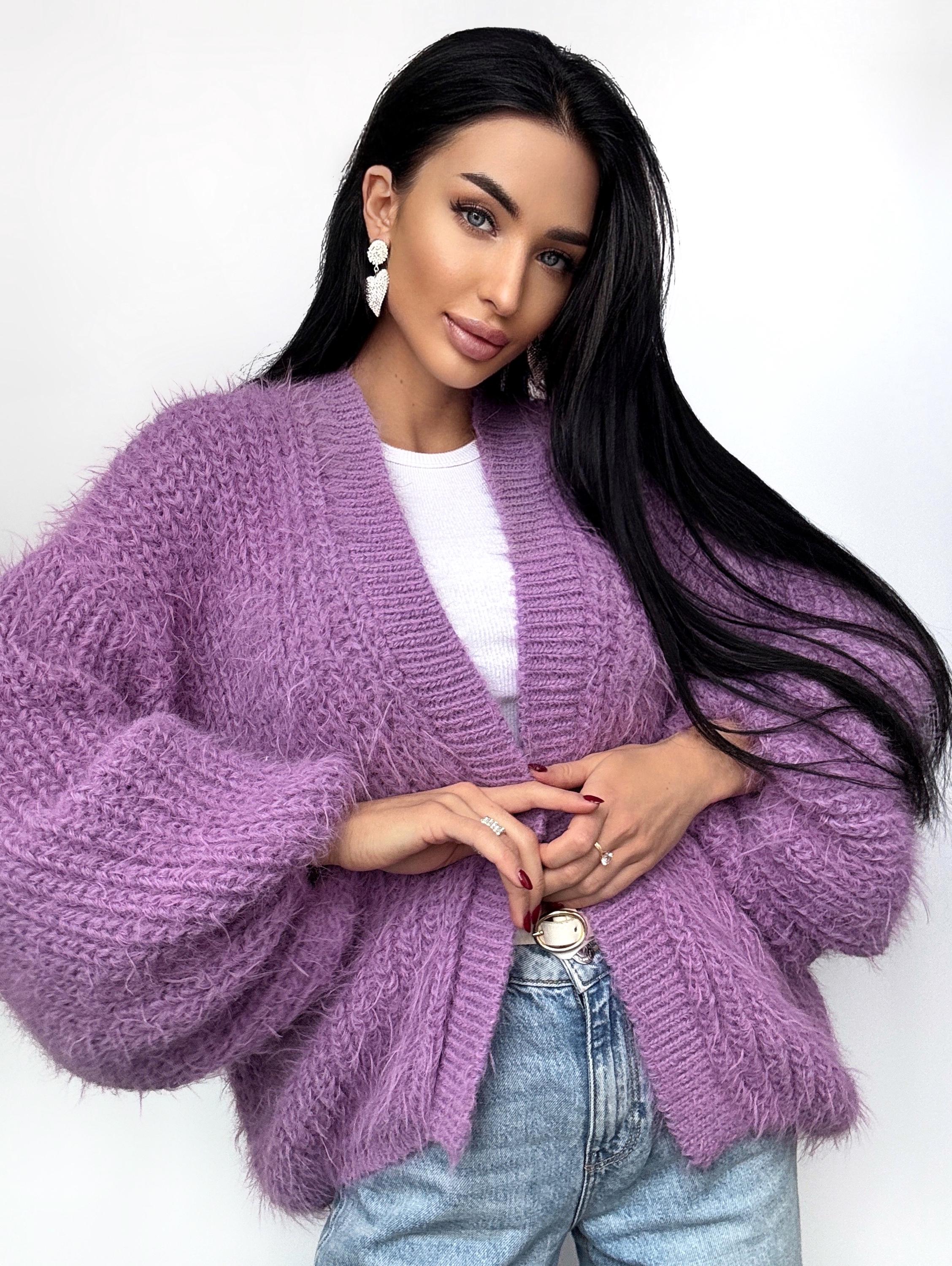 Soft knit merino wool mix Lilac Purple cardigan women Wedding crop cardigan Fluffy wool sweater Pink coat Jacket Women Bridal shrug bolero
