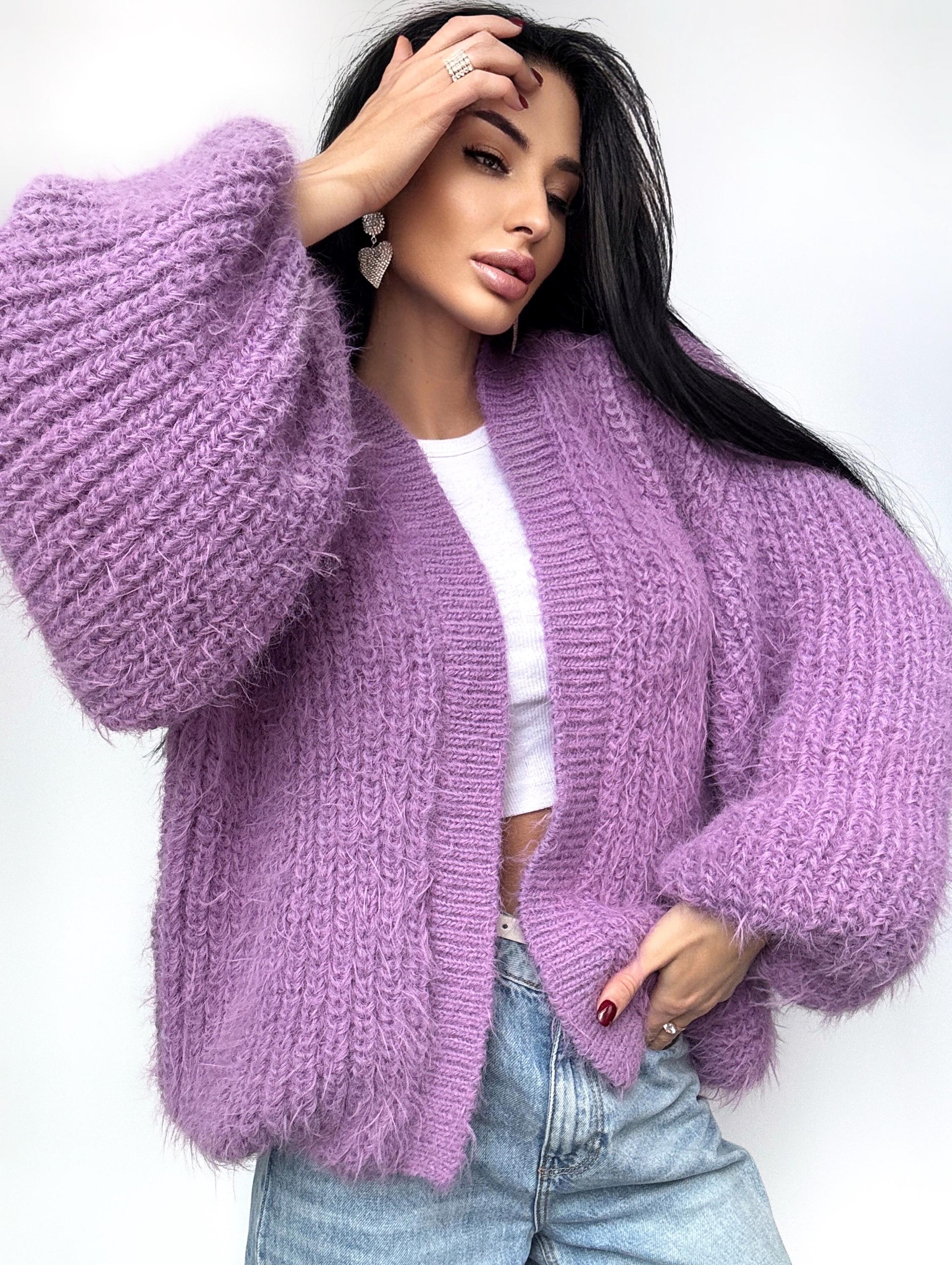 Very soft knit merino wool mix Lilac Purple cardigan women Wedding crop cardigan Fluffy wool sweater coat Jacket Women Bridal shrug bolero