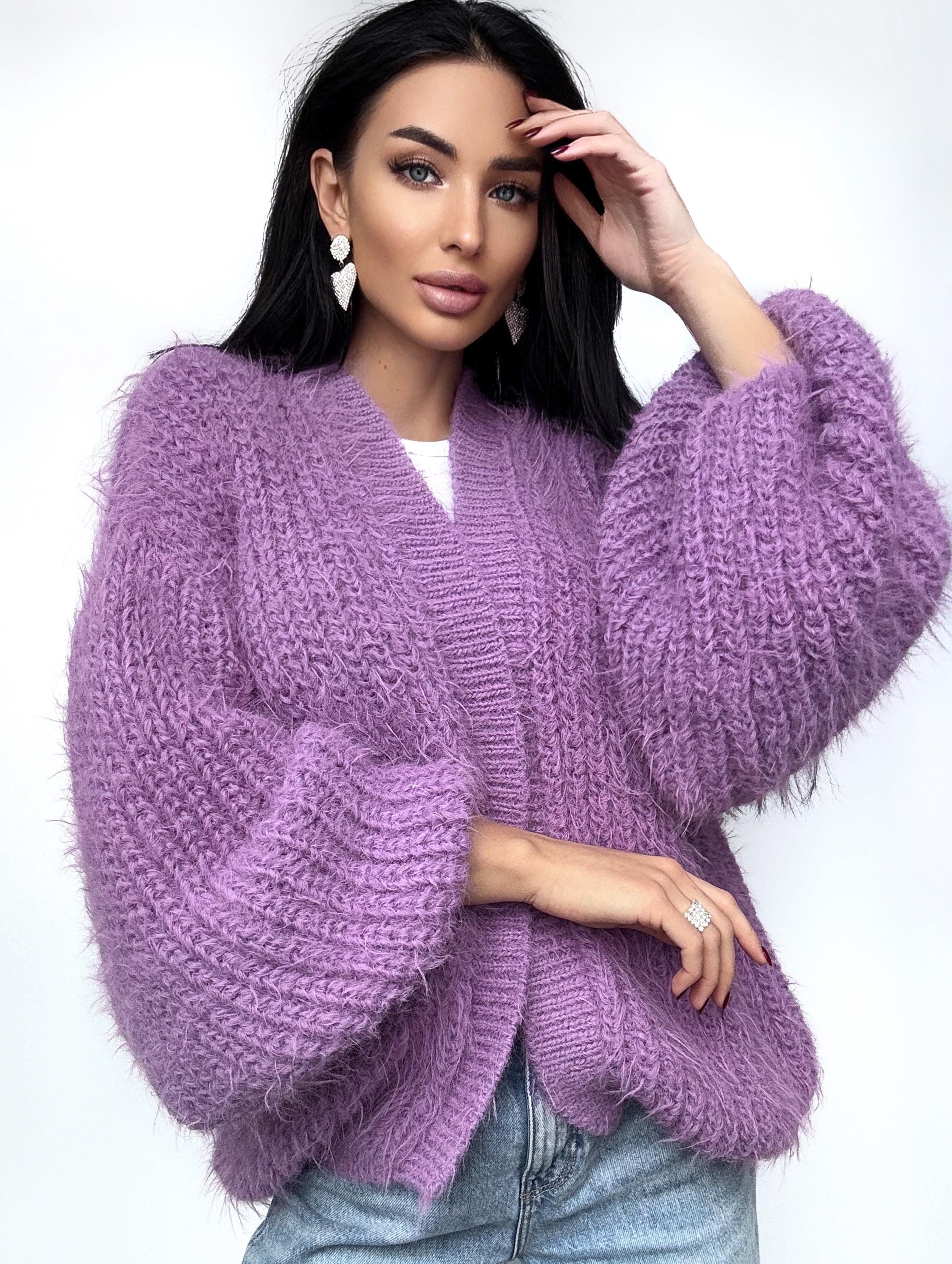 Very soft knit merino wool mix Lilac Purple cardigan women Wedding crop cardigan Fluffy wool sweater coat Jacket Women Bridal shrug bolero