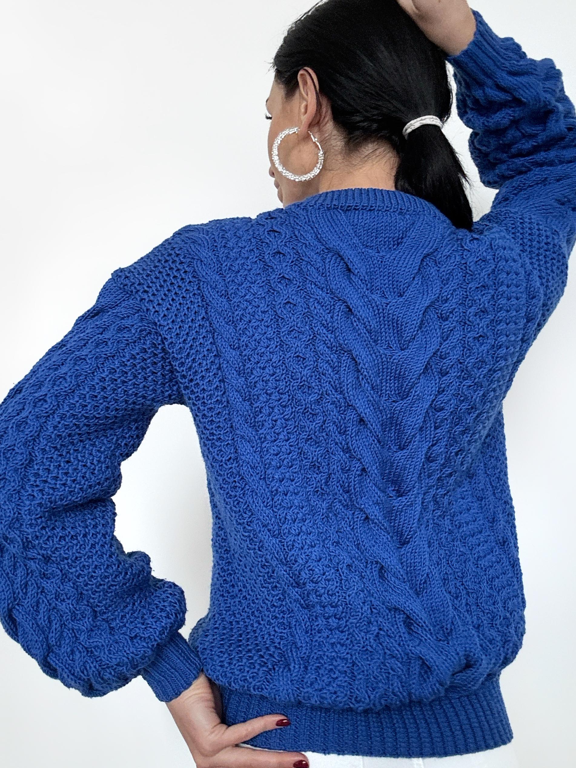Soft merino wool Blue Merino wool knit sweater for women Hand knitted jumper Cable knitting Loose knit pullover