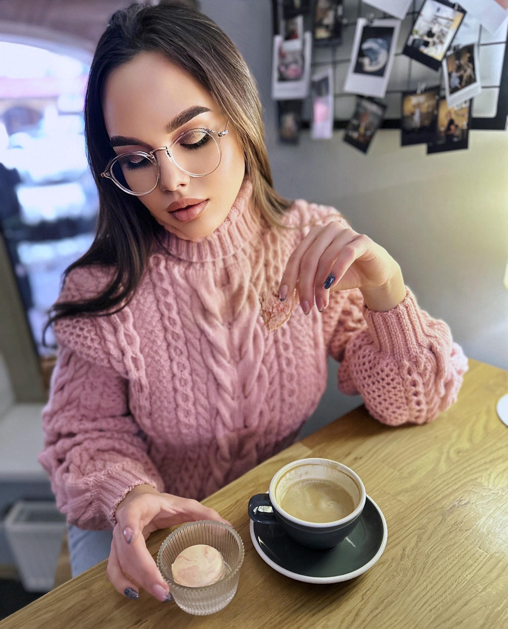 Hand knit pink chunky turtleneck high throat sweater Oversize cozy wool sweater Women cable knit sweater Pink Many colors pullover