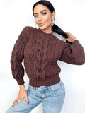 100% soft merino wool brown chocolate hand chunky knit sweater for women Hand knitted jumper Cable knitting Loose knit pullover