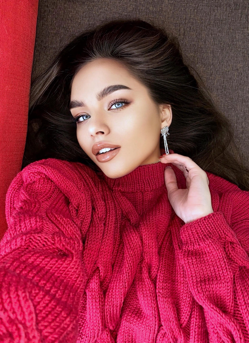 Chunky knit sweater Red sweater Oversized sweater Braids sweater Cable knit sweater burgundy sweater Women Knitwear turtleneck unique gifts