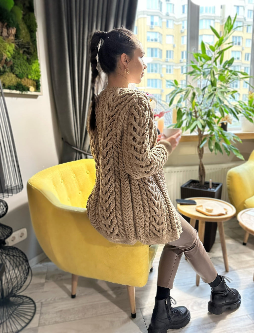 Hand knit wool pastel сardigan women Chunky knit beige cardigan Knitted jacket Cable knit cardigan Chunky knit sweater Fall pullover