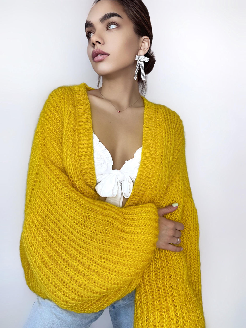 Mohair cardigan women Yellow Lemon Bright cardigan Mohair sweater White knitted coat Jacket Women Bridal shrug bolero wool Fluffy short card