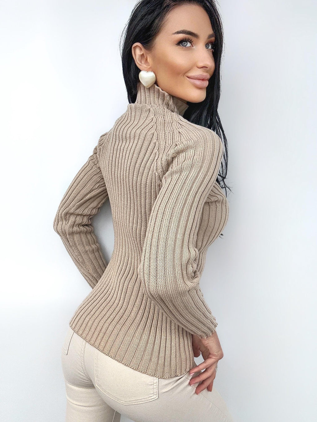 Merino wool Knitted Turtleneck for women High collar Ribbed Knit Sweater Long Sleeve Comfortable body-friendly Turtle neck wool