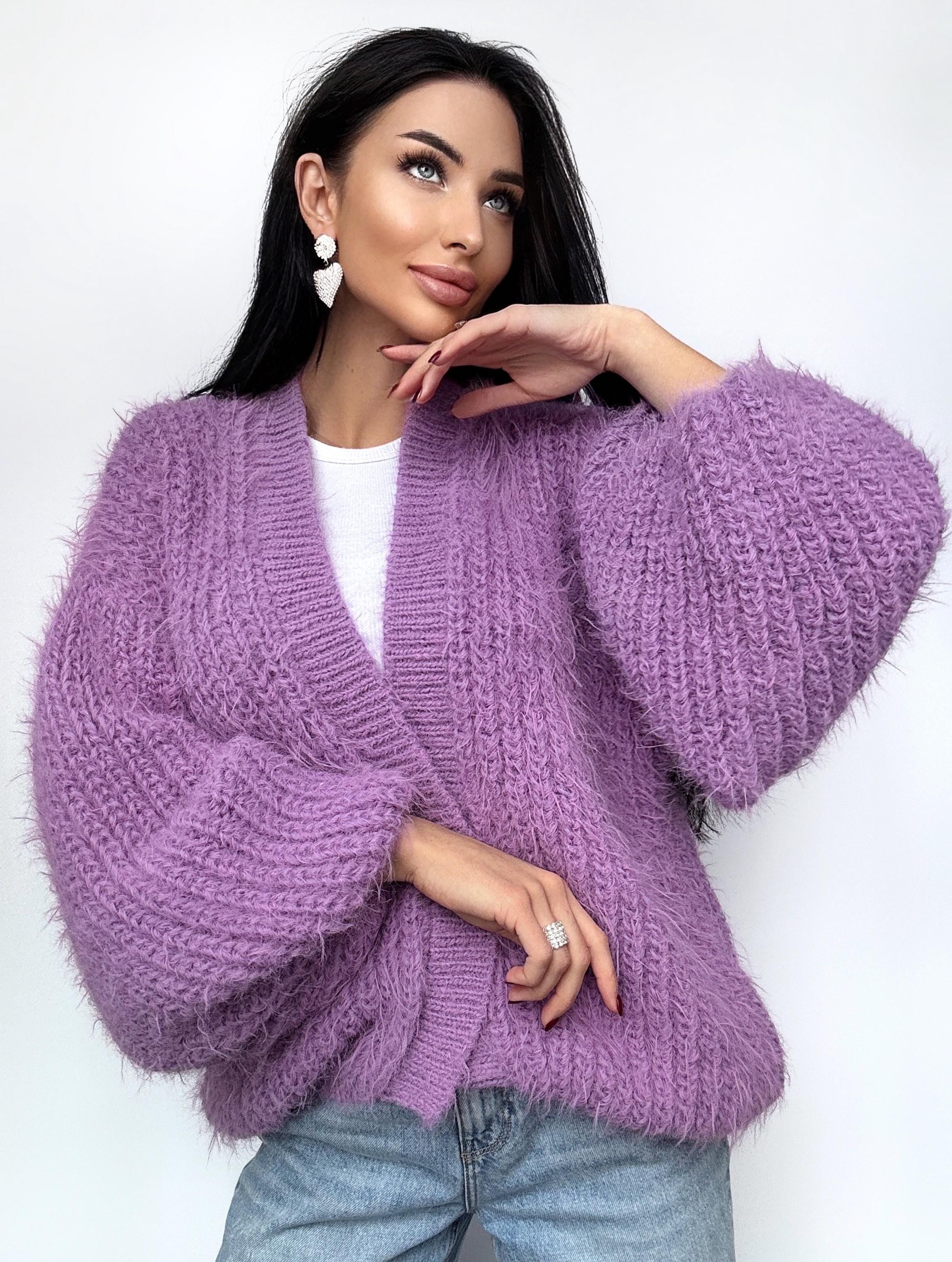 Very soft knit merino wool mix Lilac Purple cardigan women Wedding crop cardigan Fluffy wool sweater coat Jacket Women Bridal shrug bolero
