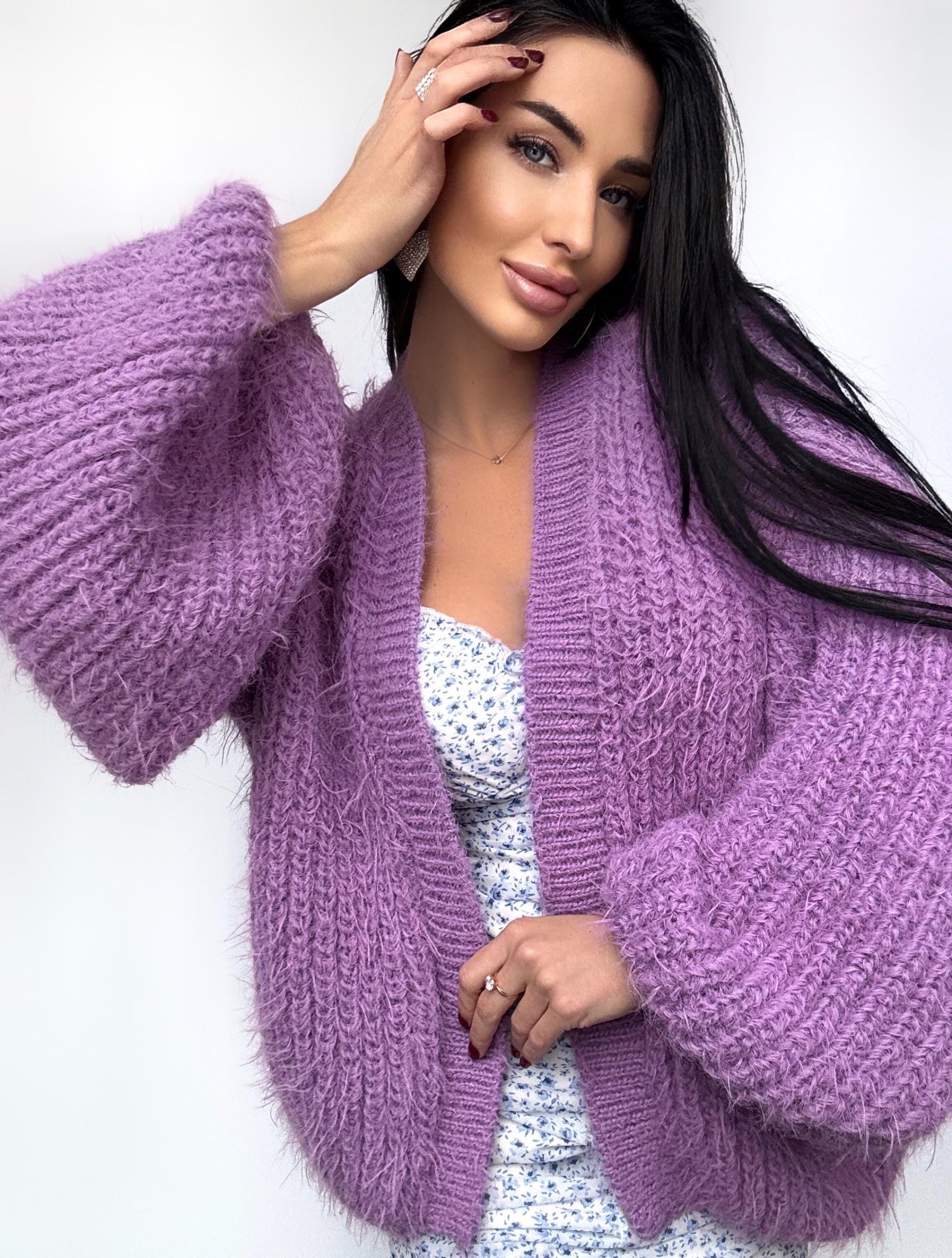 Soft knit merino wool mix Lilac Purple cardigan women Wedding crop cardigan Fluffy wool sweater Pink coat Jacket Women Bridal shrug bolero