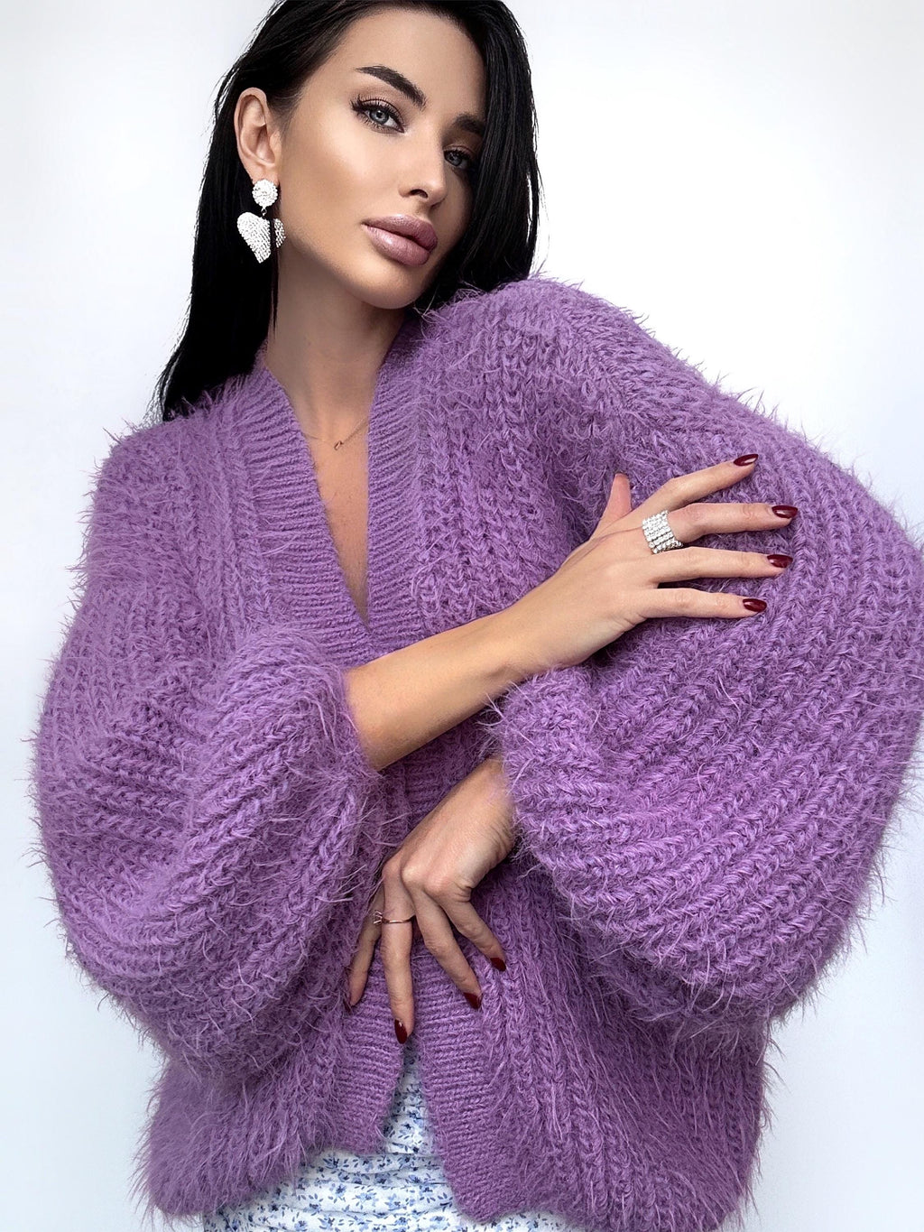 Soft knit merino wool mix Lilac Purple cardigan women Wedding crop cardigan Fluffy wool sweater Pink coat Jacket Women Bridal shrug bolero