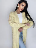 Maxi hand knit milk pastel beige merino wool сardigan women Chunky knit midi cardigan Cream wool cable knit braided cardigan