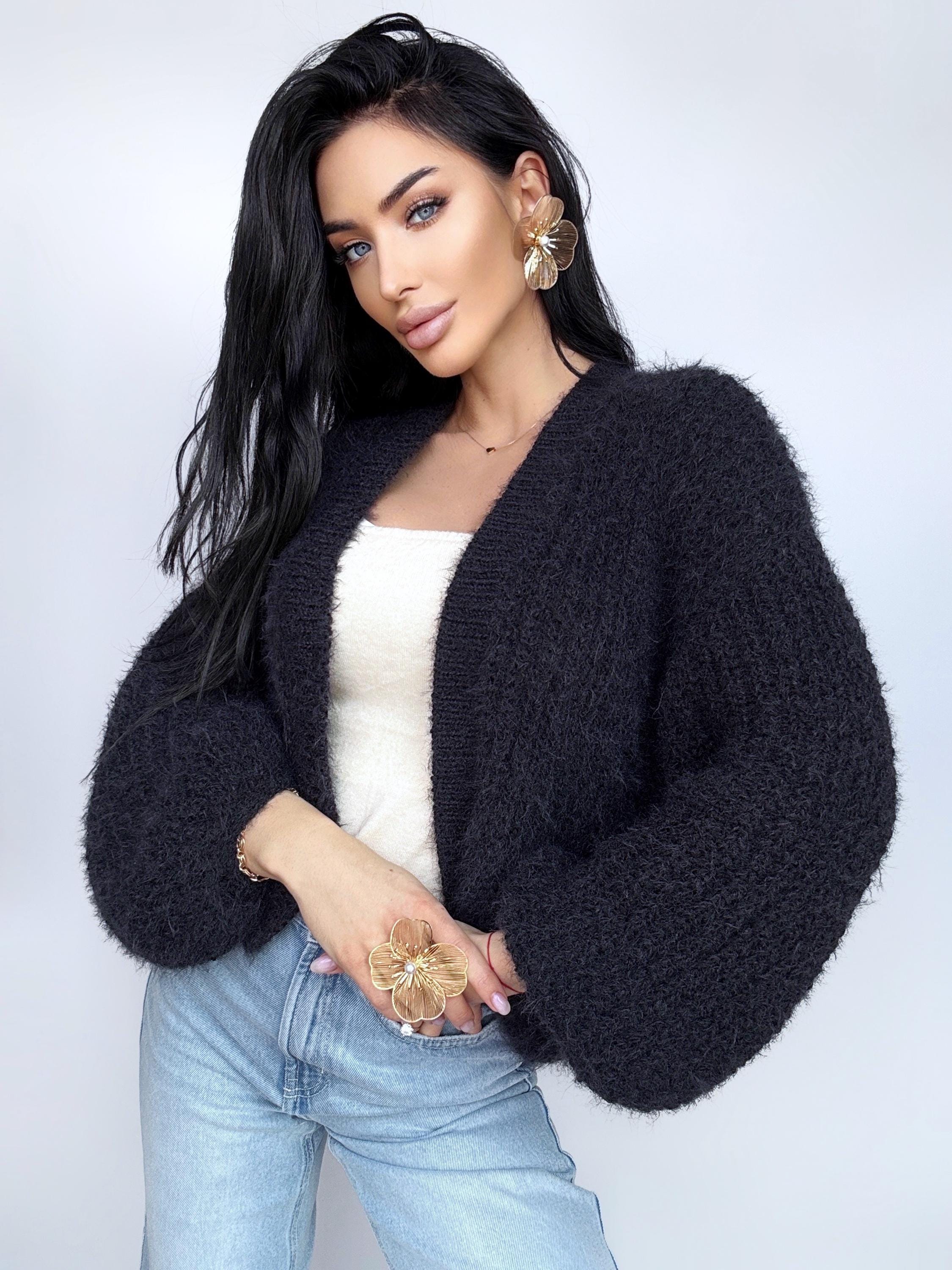 Softy for sensitive skin knit black merino wool mix cardigan women Crop fluffy wool cardigan sweater coat Jacket Women Bridal shrug bolero