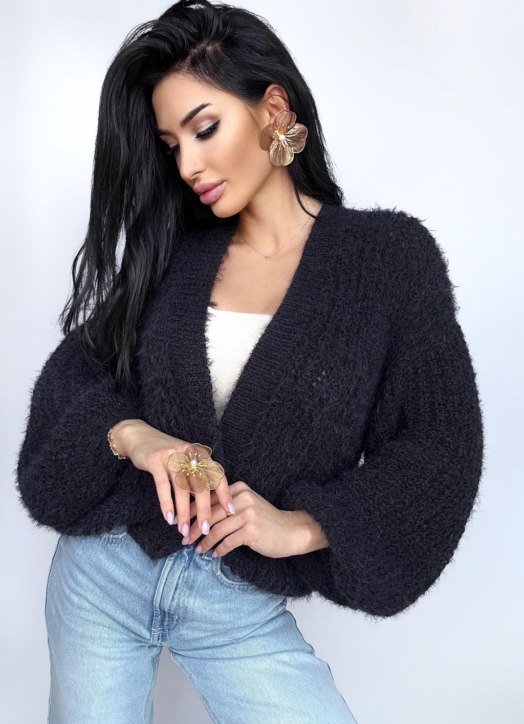 Softy for sensitive skin knit black merino wool mix cardigan women Crop fluffy wool cardigan sweater coat Jacket Women Bridal shrug bolero