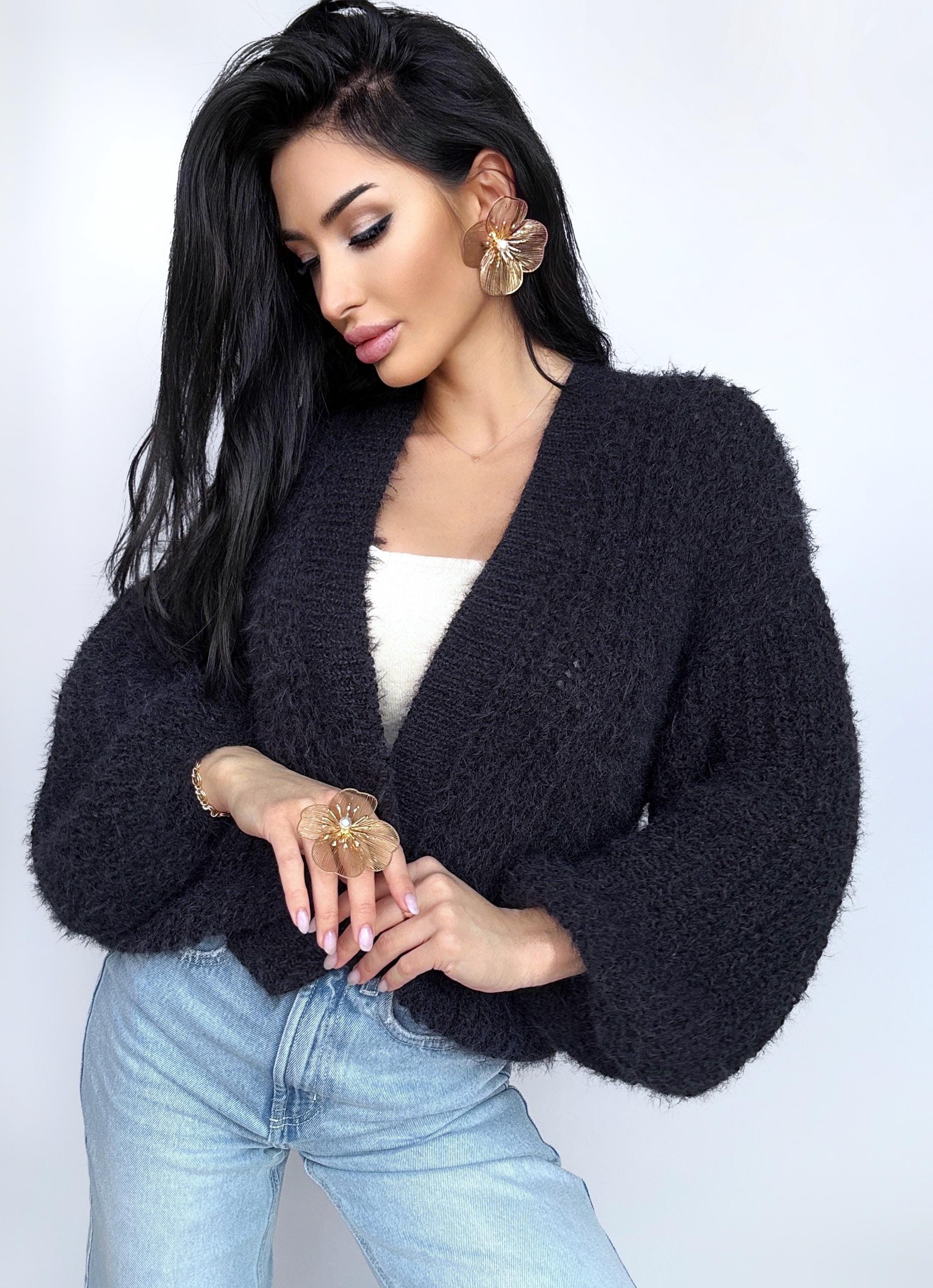Softy for sensitive skin knit black merino wool mix cardigan women Crop fluffy wool cardigan sweater coat Jacket Women Bridal shrug bolero