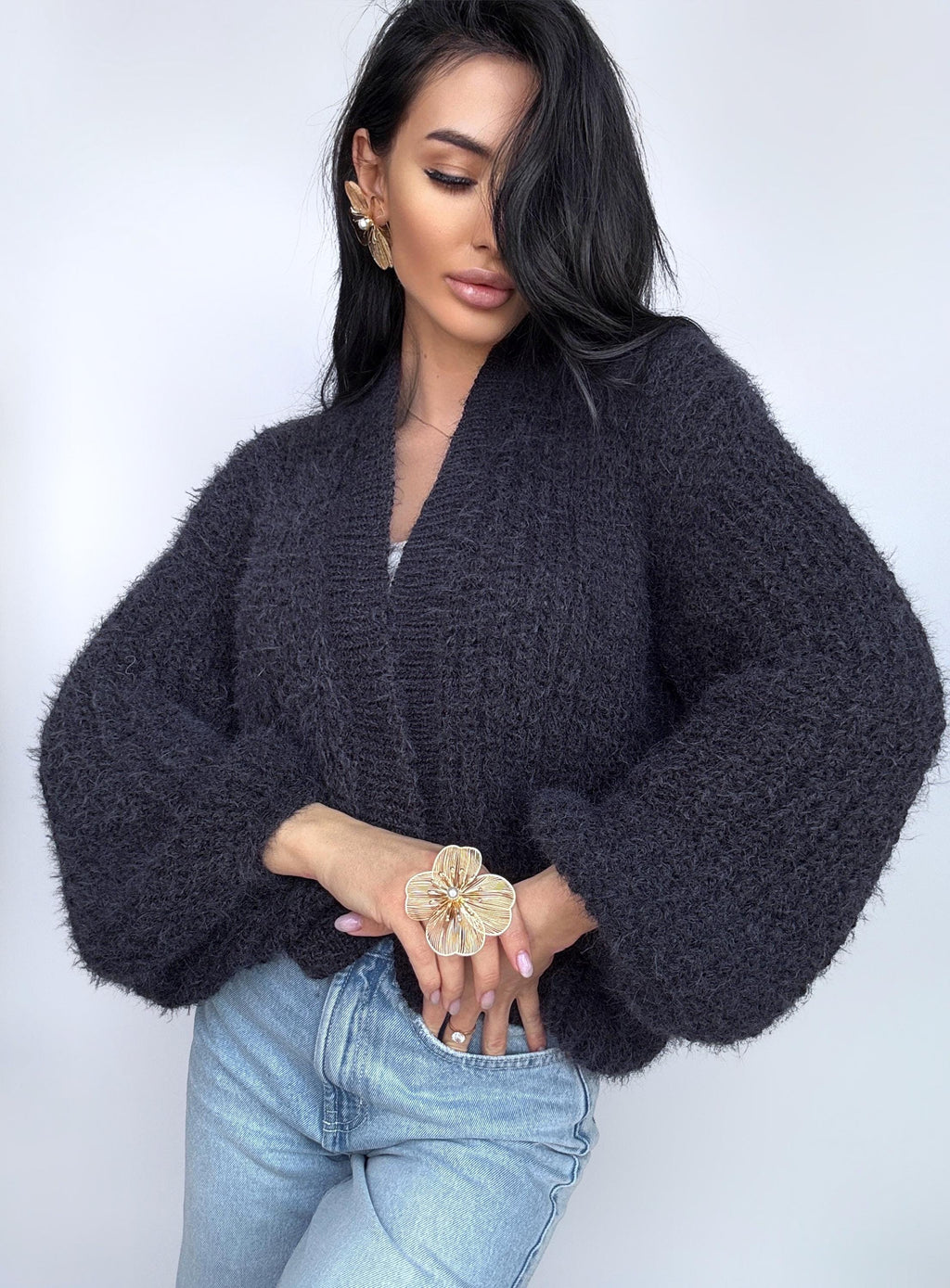 Softy for sensitive skin knit black merino wool mix cardigan women Crop fluffy wool cardigan sweater coat Jacket Women Bridal shrug bolero