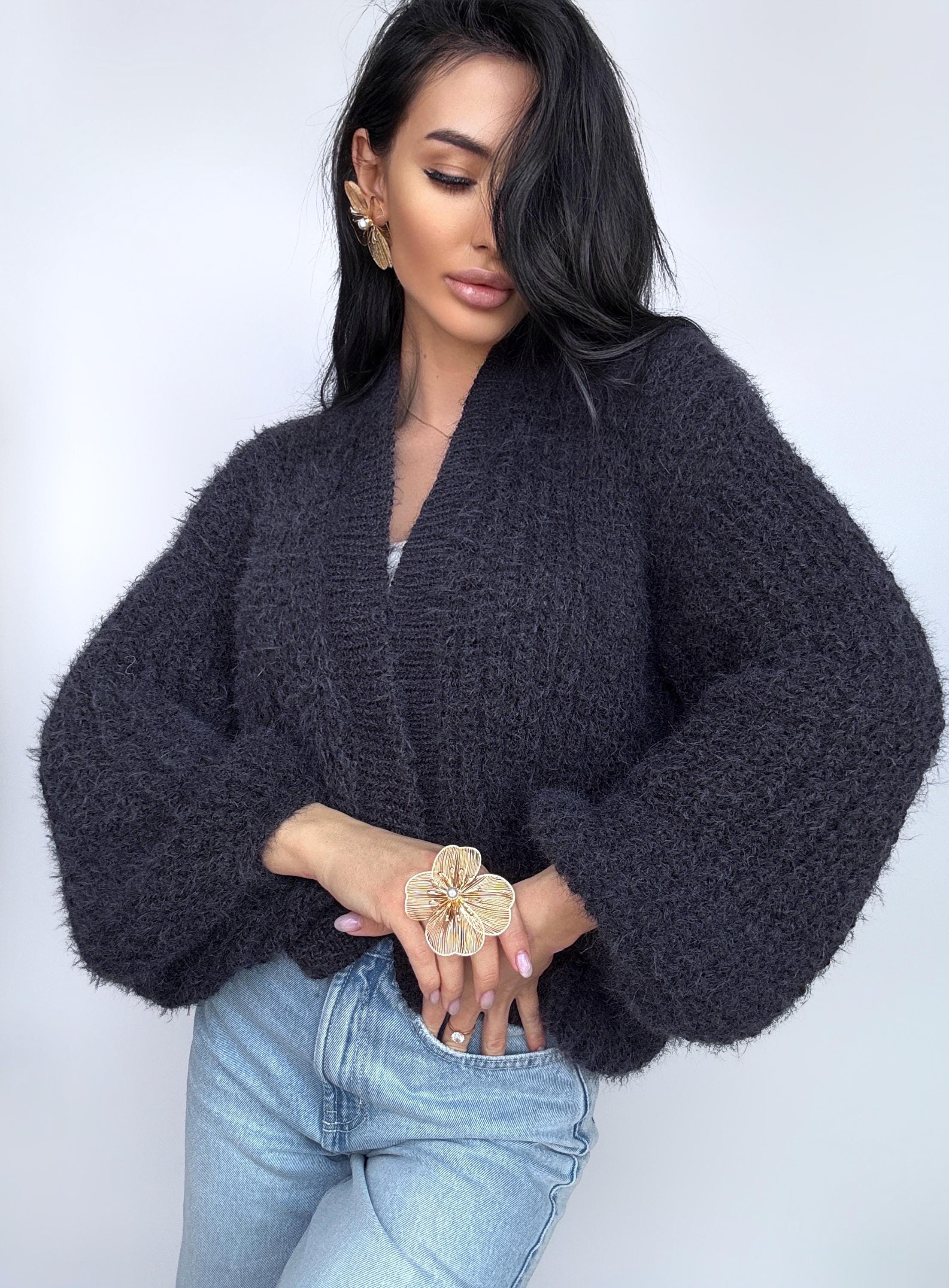 Softy for sensitive skin knit black merino wool mix cardigan women Crop fluffy wool cardigan sweater coat Jacket Women Bridal shrug bolero