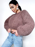 Crop chunky hand knit alpaca wool Brown Terracotta soft sweater Hand knit oversize Pastel pullover Cable knit cropped sweater top jumper