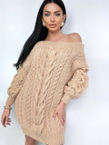 Hand knit sweater dresses for women Beige Caramel off shoulder sweater dress Long Cable wool sweater Chunky one shoulder dress cozy pulover