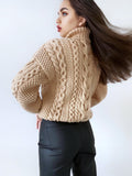 Hand knit sweater Chunky knit turtleneck pullover Oversize cozy sweater Women cable knit sweater White Cream Beige