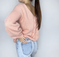 Peachy Powdery Pink angora sweater Open back Deep V-neckline Knit fluffy angora pullover Loose fit oversized Top long sleevs Cozy gift her