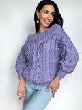 Lavender hand knit cotton sweater Violet knitted pullover Purple Oversized sweater Cable knit sweater Crochet chunky sweater Loose knit